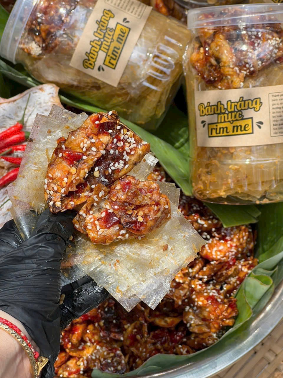E06 : Tamarin Sweet &Sour Squid &Rice Paper - Bánh Tráng Mực Rim Me