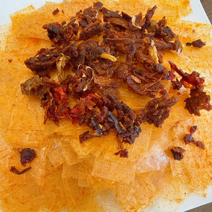 Garlic Rice Paper With Spicy Garlic Beef Jerky - Bánh Tráng Tỏi Cay Khô Bò Cháy Tỏi