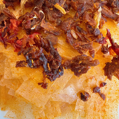 Garlic Rice Paper With Spicy Garlic Beef Jerky - Bánh Tráng Tỏi Cay Khô Bò Cháy Tỏi